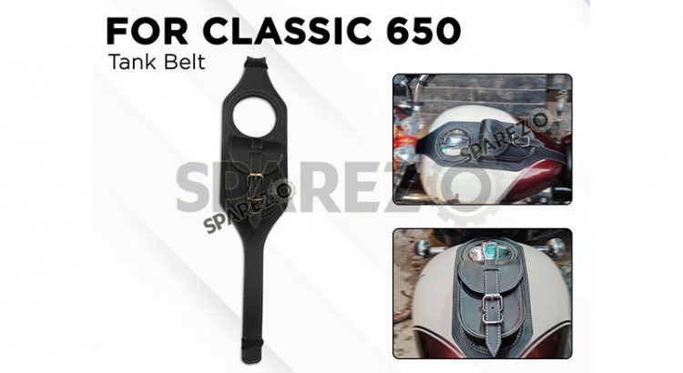 For Royal Enfield Classic 650 Fuel Tank Belt with Pouch Black Color - SPAREZO